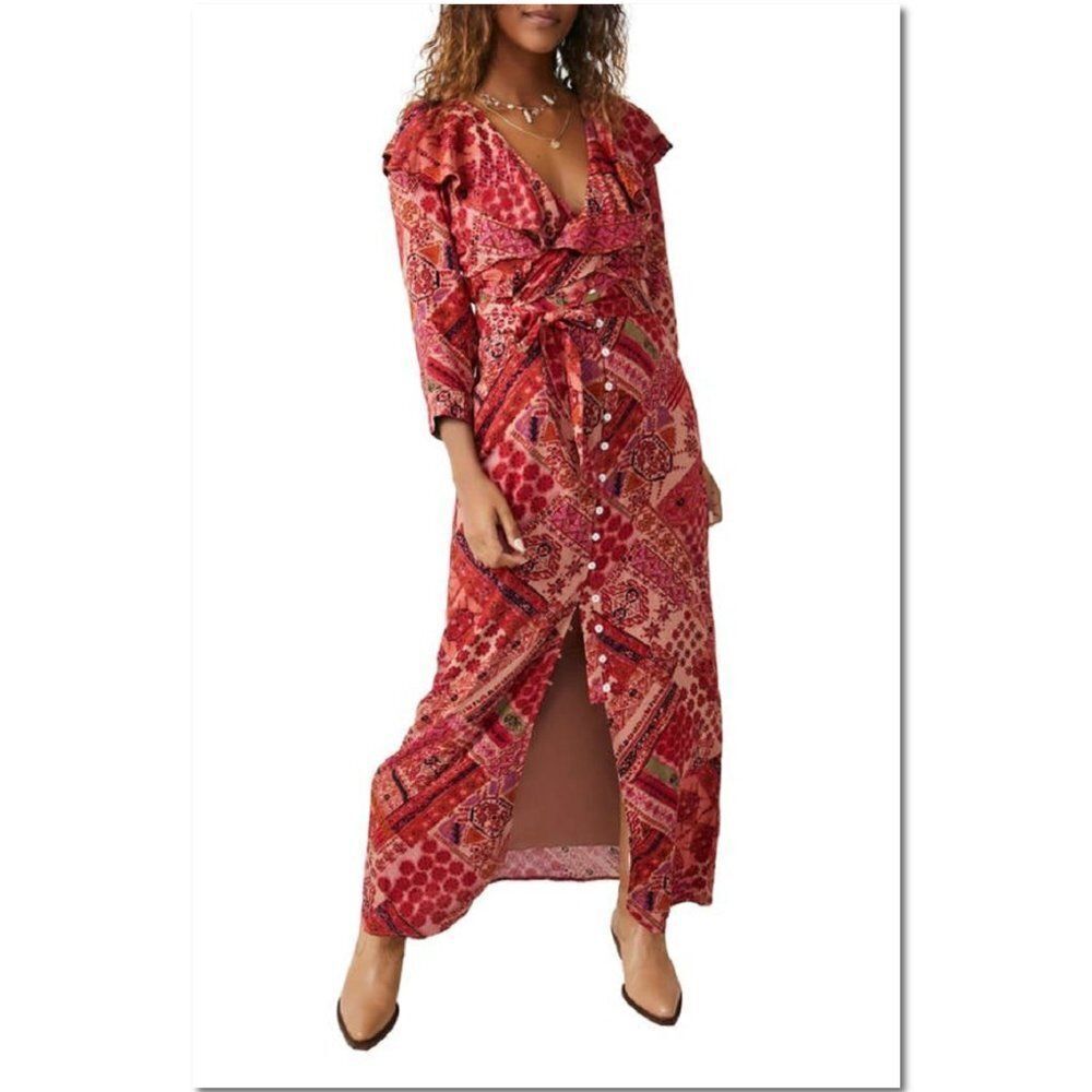 NWOT Free People Boho Robe Lennon Dress Maxi Button Front Size Small Retail $168 - Picture 5 of 16